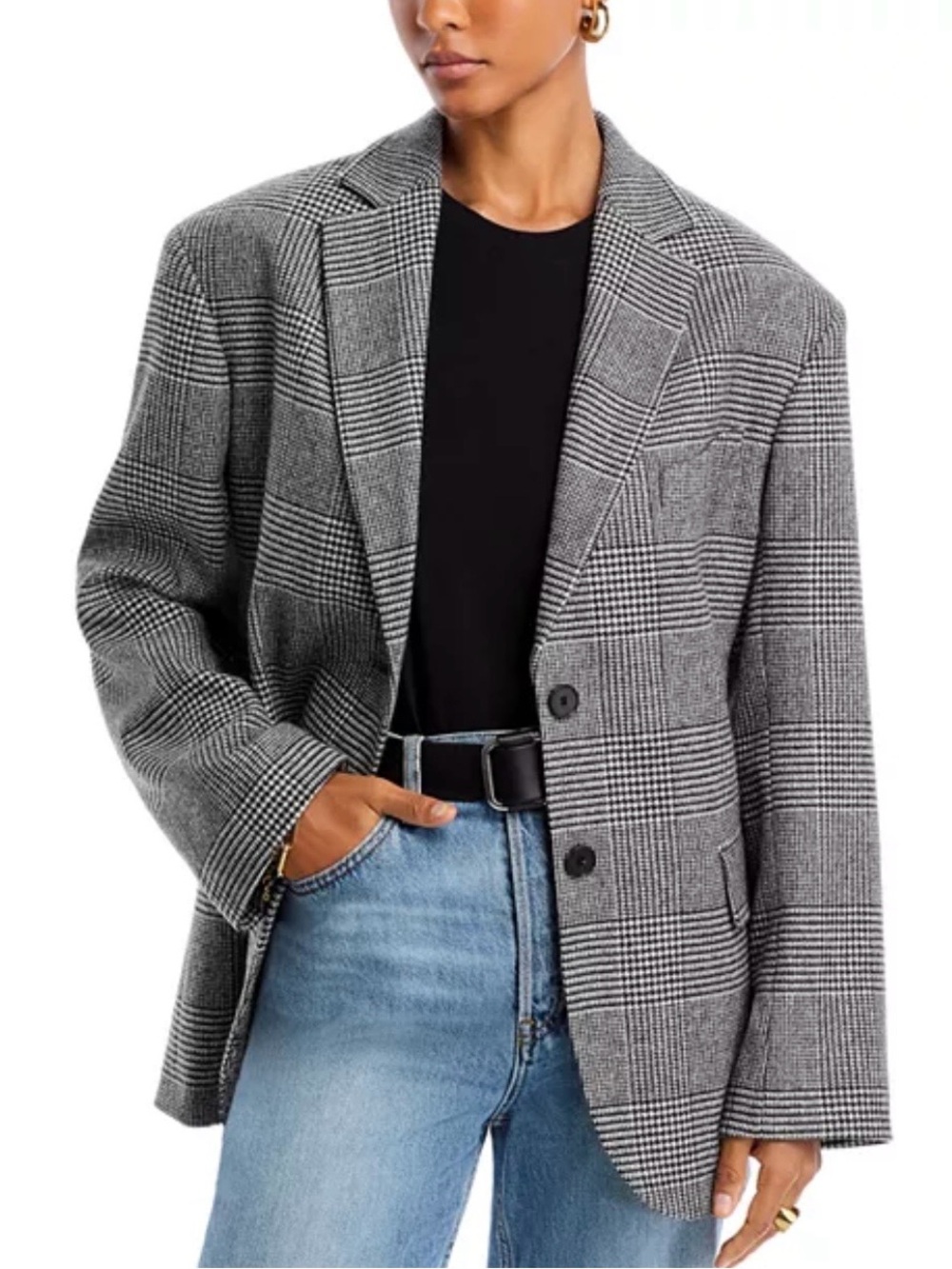 Anine Bing Quinn Plaid Oversized Wool Blend Blazer Jacket L